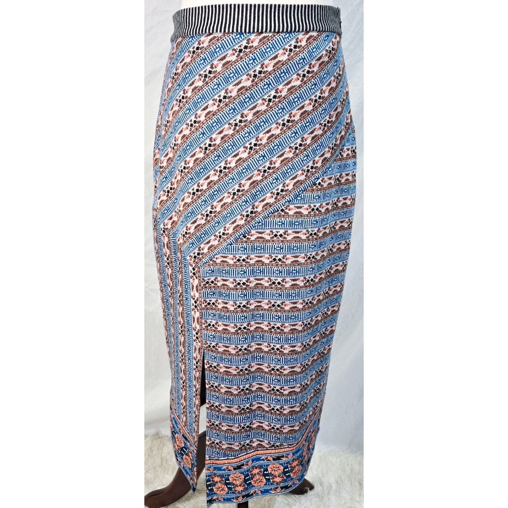 Anthropologie Akemi + Kin Knit Midi Pencil Skirt Geometric Asymmetrical Boho - Picture 1 of 4